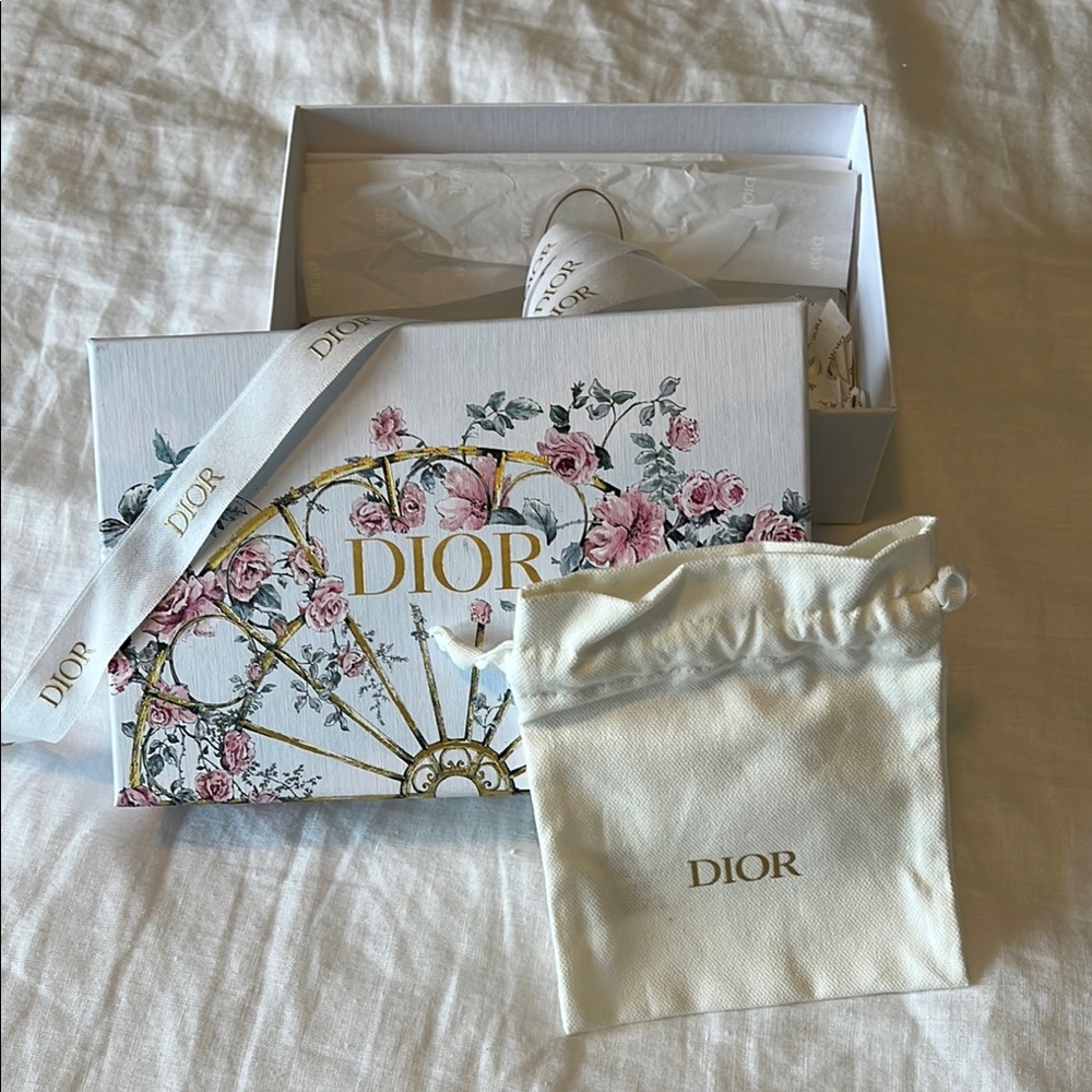 LAST CHANCE! STORE CLOSING! Dior White and Gold Floral Box with Cream Pouch